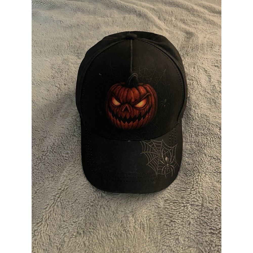 Halloween Jack O Lantern Baseball Cap Hat Black Evil Pumpkin Spider Web Creepy